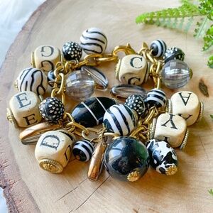 Lenora Dame Wood Block Alphabet Letter Game Night Charm Bracelet Black Zebra